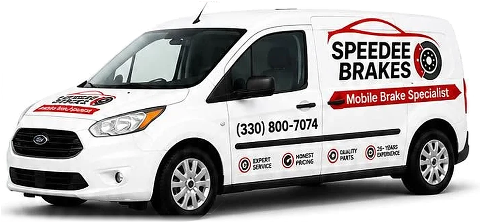 Speedee Brakes van lettered Mobile Brake Specialist and (330) 800-7074
